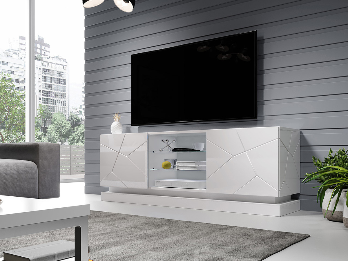 TV galds Linar (Balts + Glancēts balts)