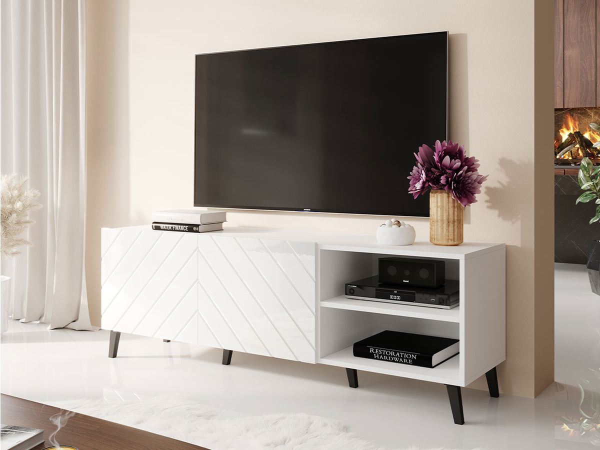 TV galds Charlotte 144 (Balts + Glancēts balts)