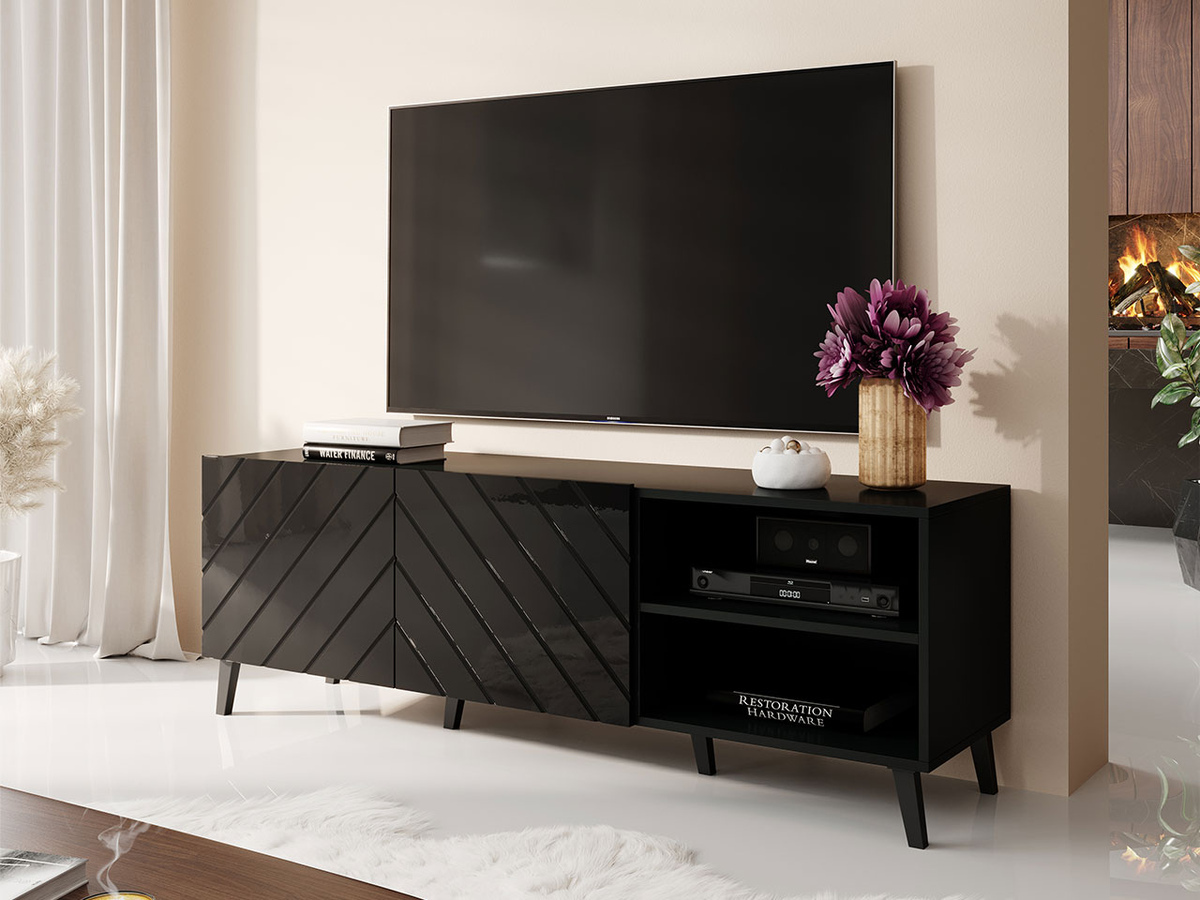TV galds Charlotte 144 (Melns + Glancēts melns)