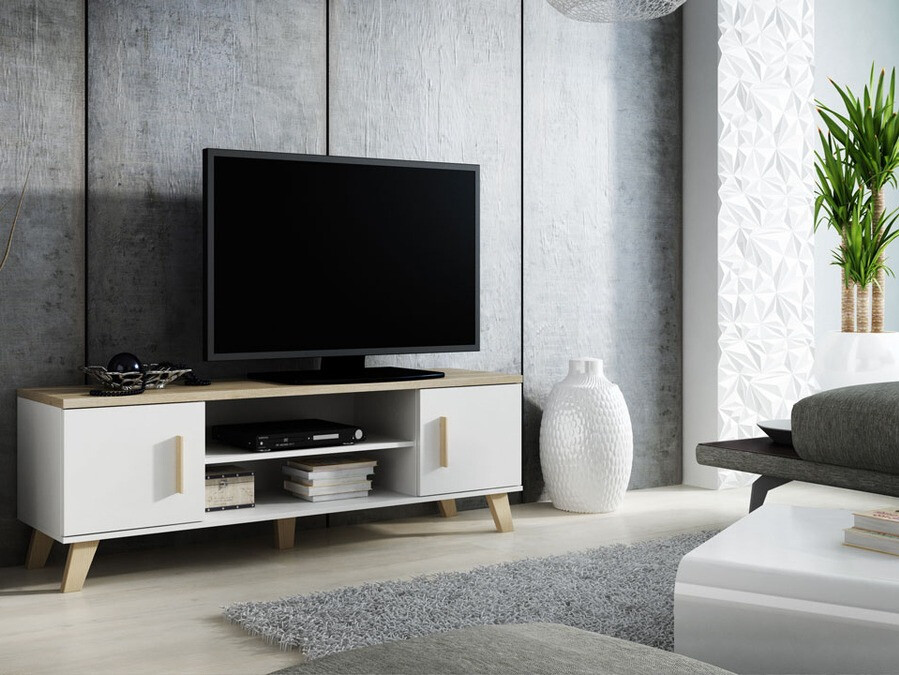 TV galds Larfloi 108 (Balts + Sonomas ozols)