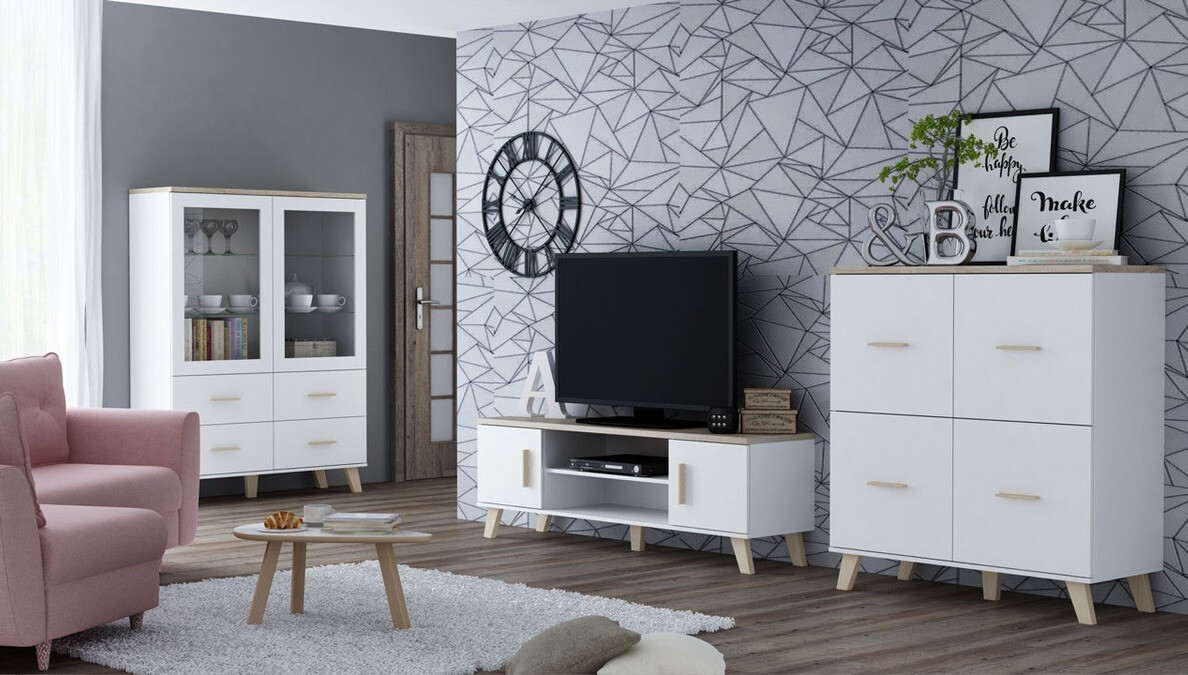 TV galds Larfloi 108 (Balts + Sonomas ozols)