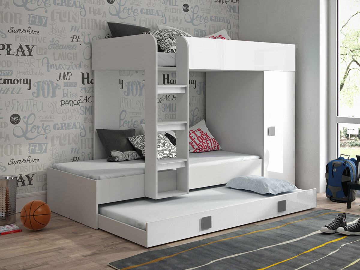 Divstāvu gulta Hartford 191 (Balts + Glancēts balts + Glancēts pelēks)