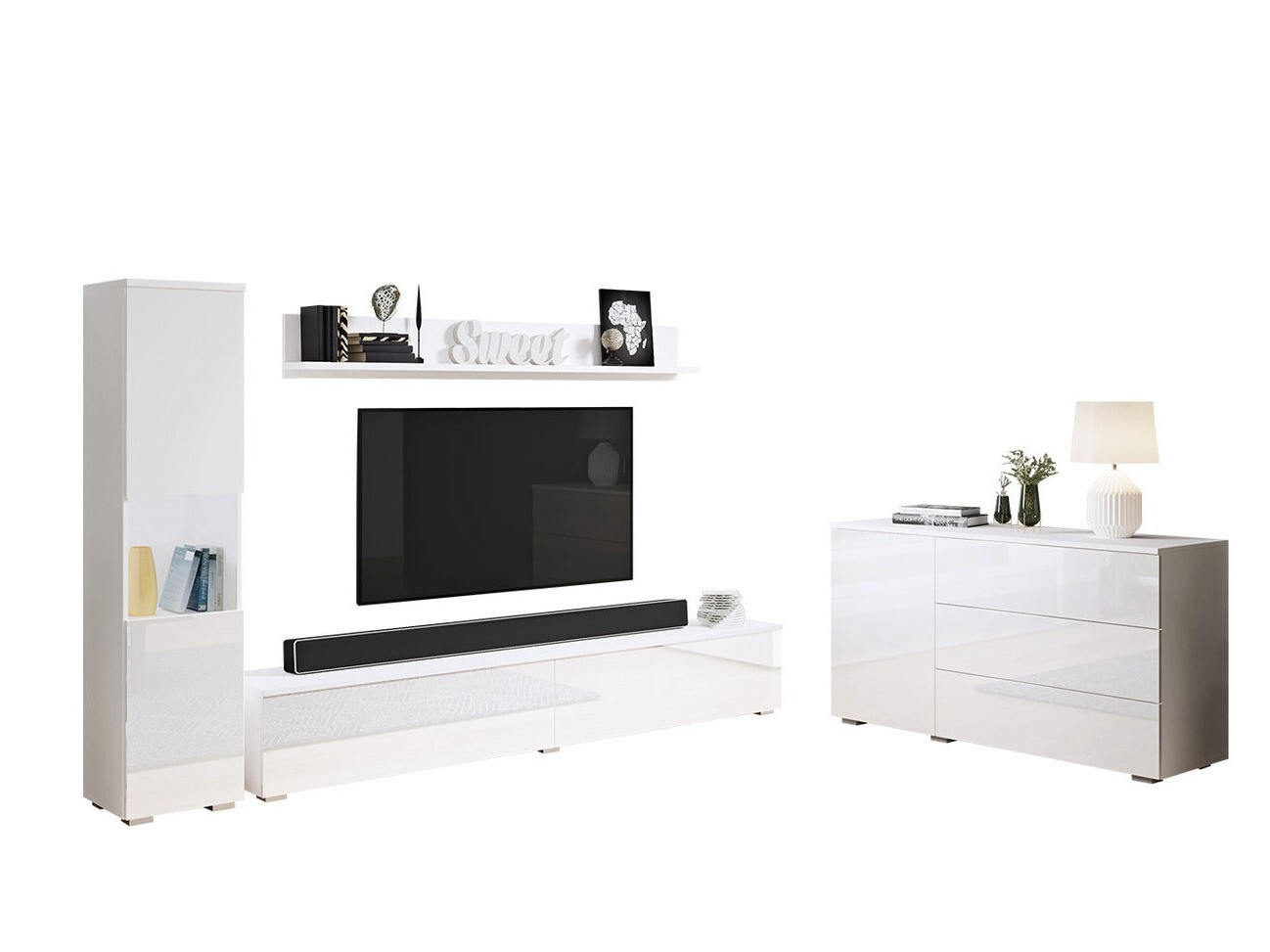 Viesistabas komplekts Sarasota 132 (Balts + Glancēts balts)
