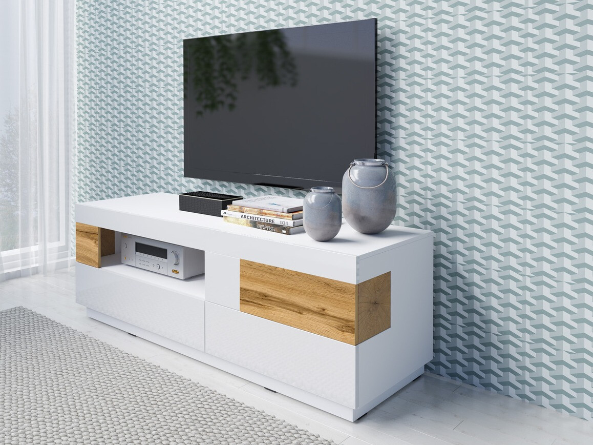 TV galds Livlore 103 (Balts + Glancēts balts + Votan ozols)