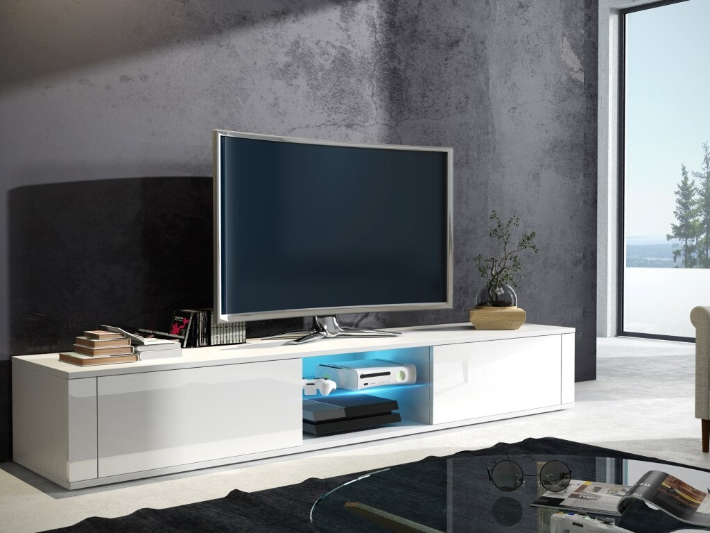 TV galds Gilroy 104 (Balts + Glancēts balts)