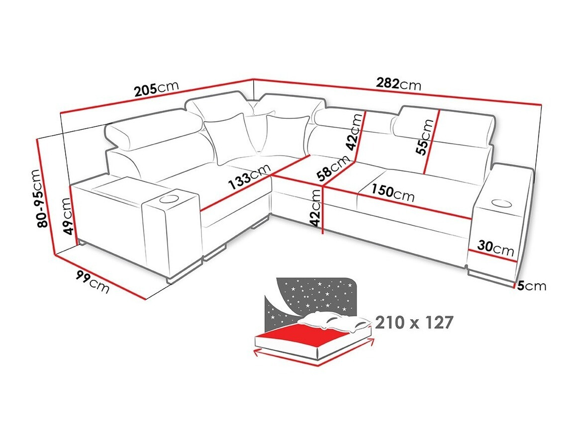 Stūra dīvāns Pearland 104 (Ekj 01 + Luxo 6601 + Evo 32)