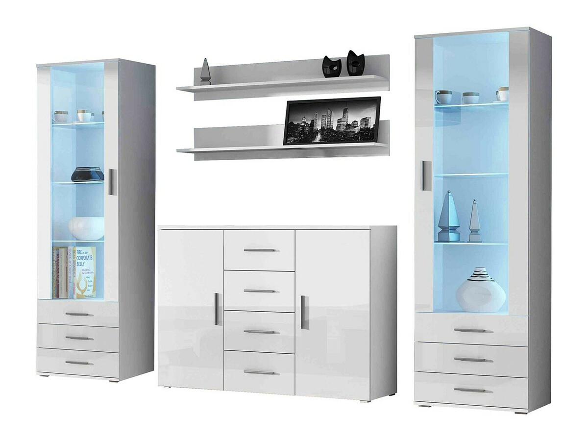 Viesistabas komplekts Tornola 112 (Balts + Glancēts balts)