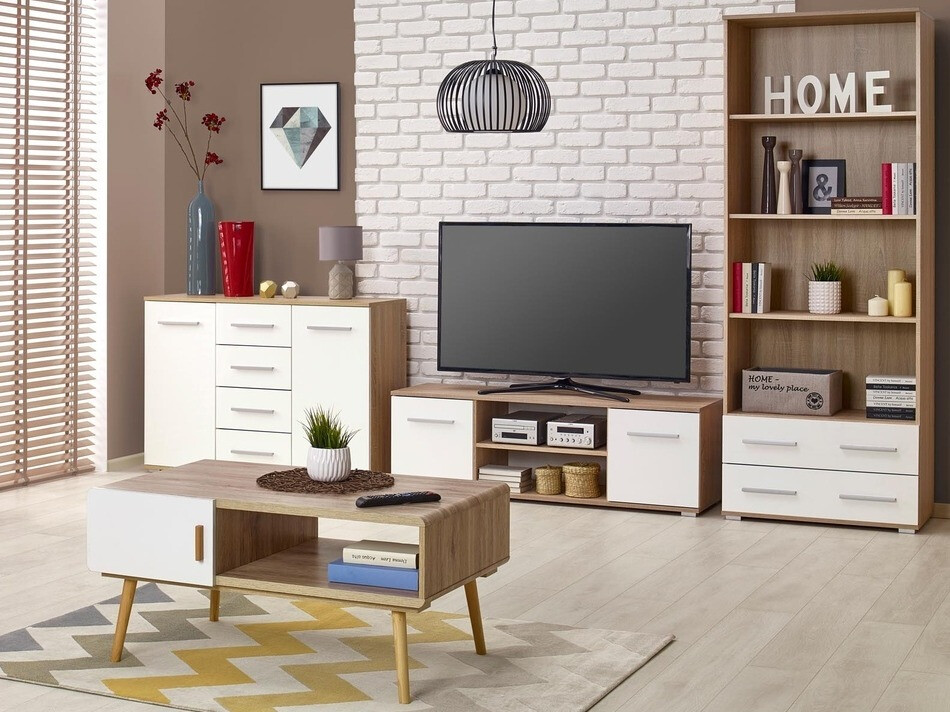 TV galds Cirveso 109 (Sonomas ozols + Glancēts balts)