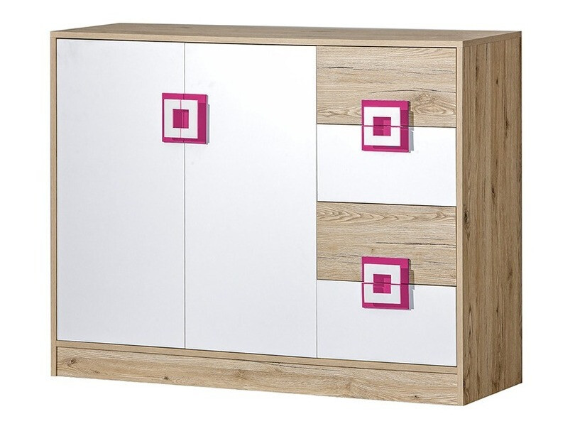 Kumode Balvire 100 (Gaišs ozols + Balts + Tumši rozā)