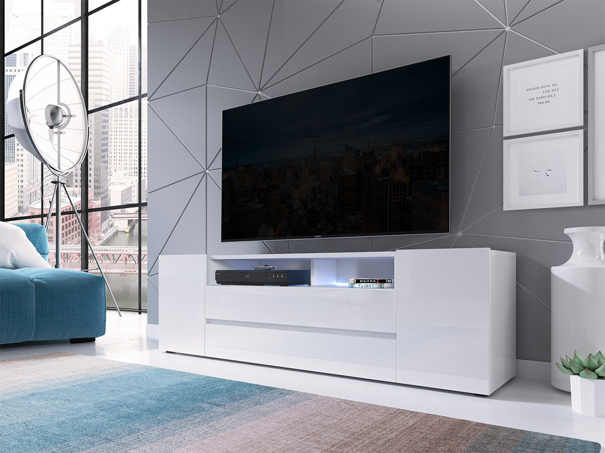 TV galds Ager (Balts + Glancēts balts)