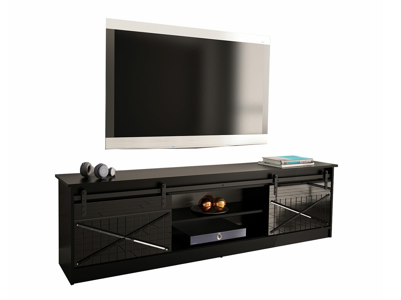 TV galds Charlotte 156 (Melns + Glancēts melns)