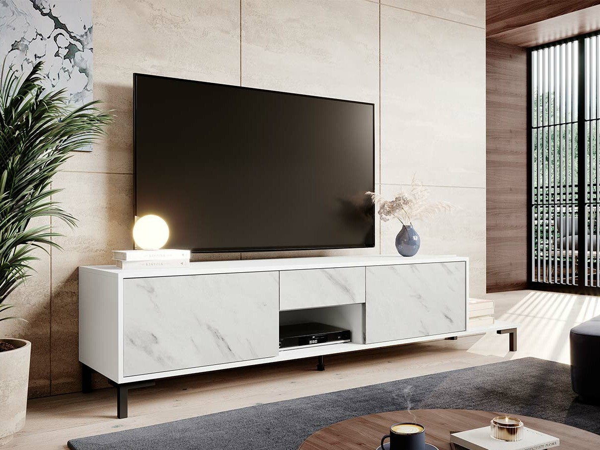 TV galds Charlotte 157 (Balts + Balts marmors)