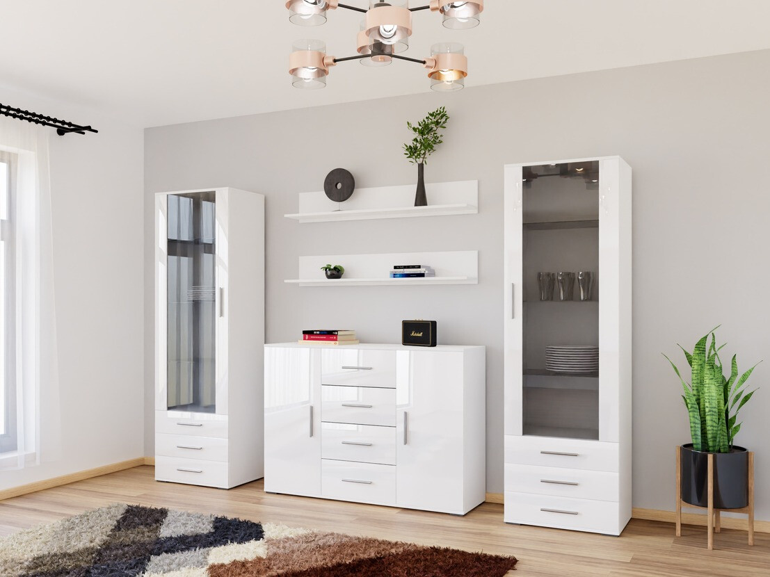 Viesistabas komplekts Tornola 112 (Balts + Glancēts balts)