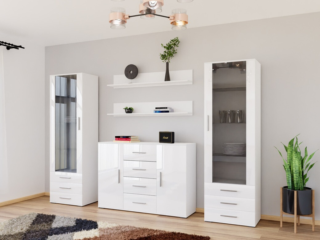 Viesistabas komplekts Tornola 112 (Balts + Glancēts balts)