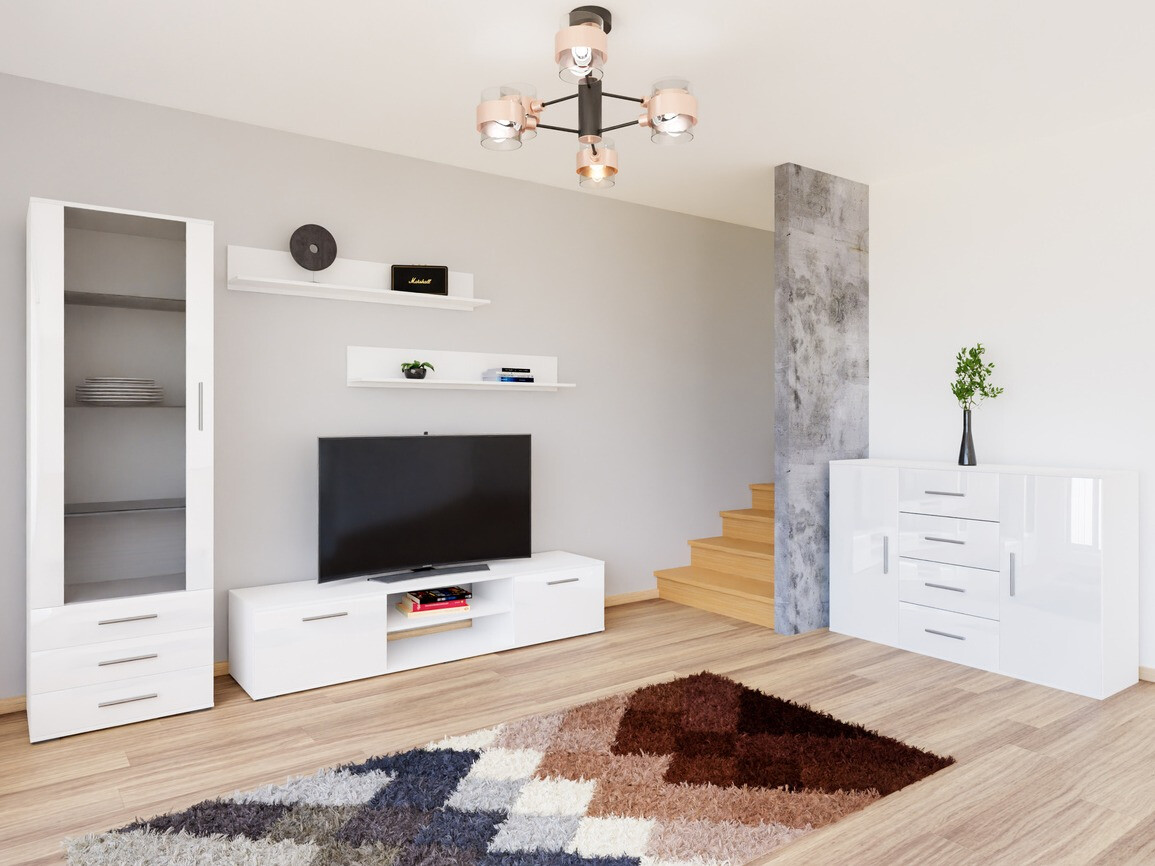 Viesistabas komplekts Tornola 108 (Balts + Glancēts balts)