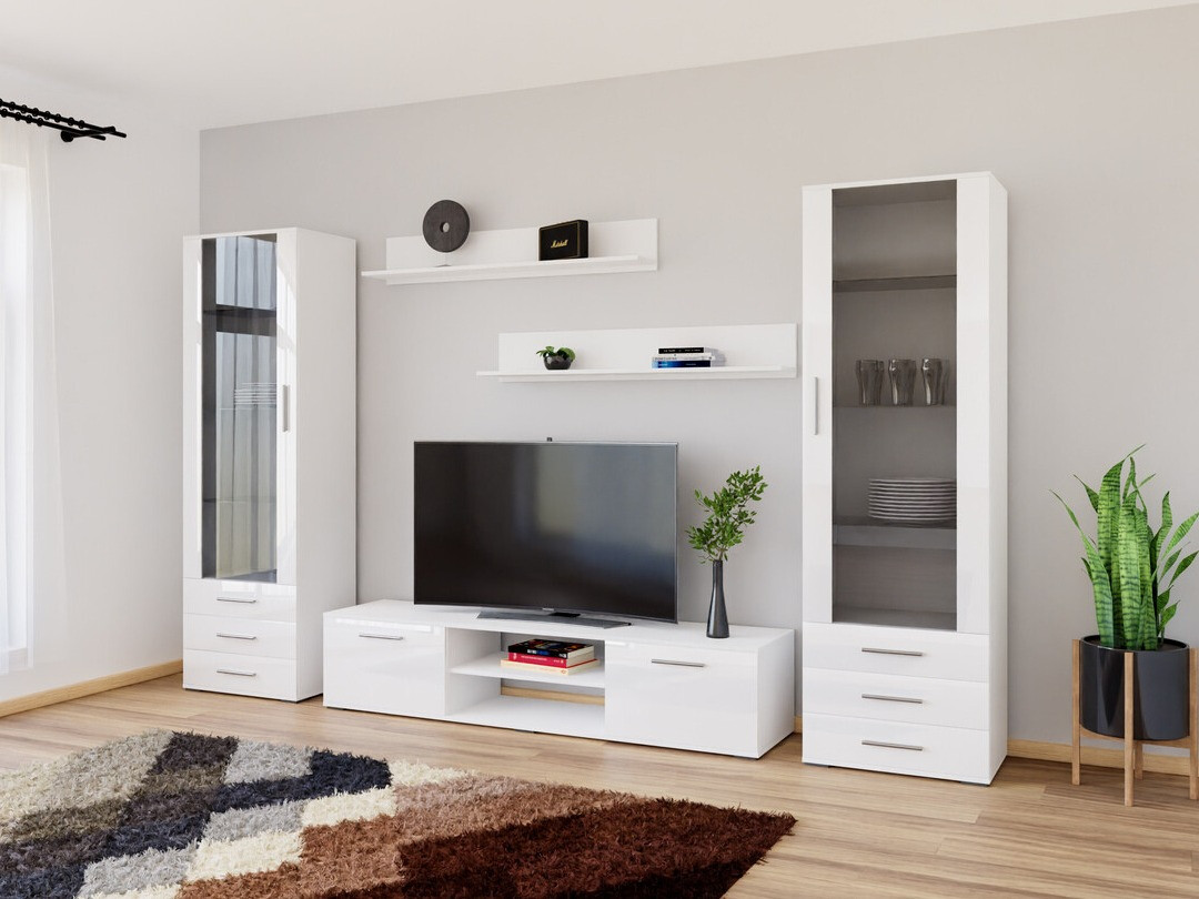 Viesistabas komplekts Tornola 109 (Balts + Glancēts balts)