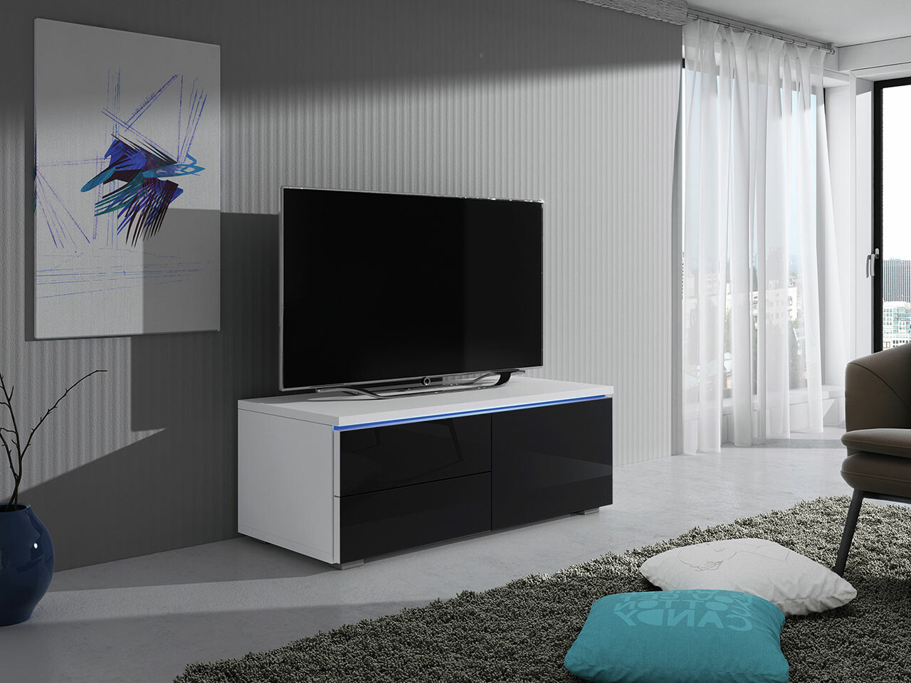 TV galds Uva VI (Balts + Glancēts melns)