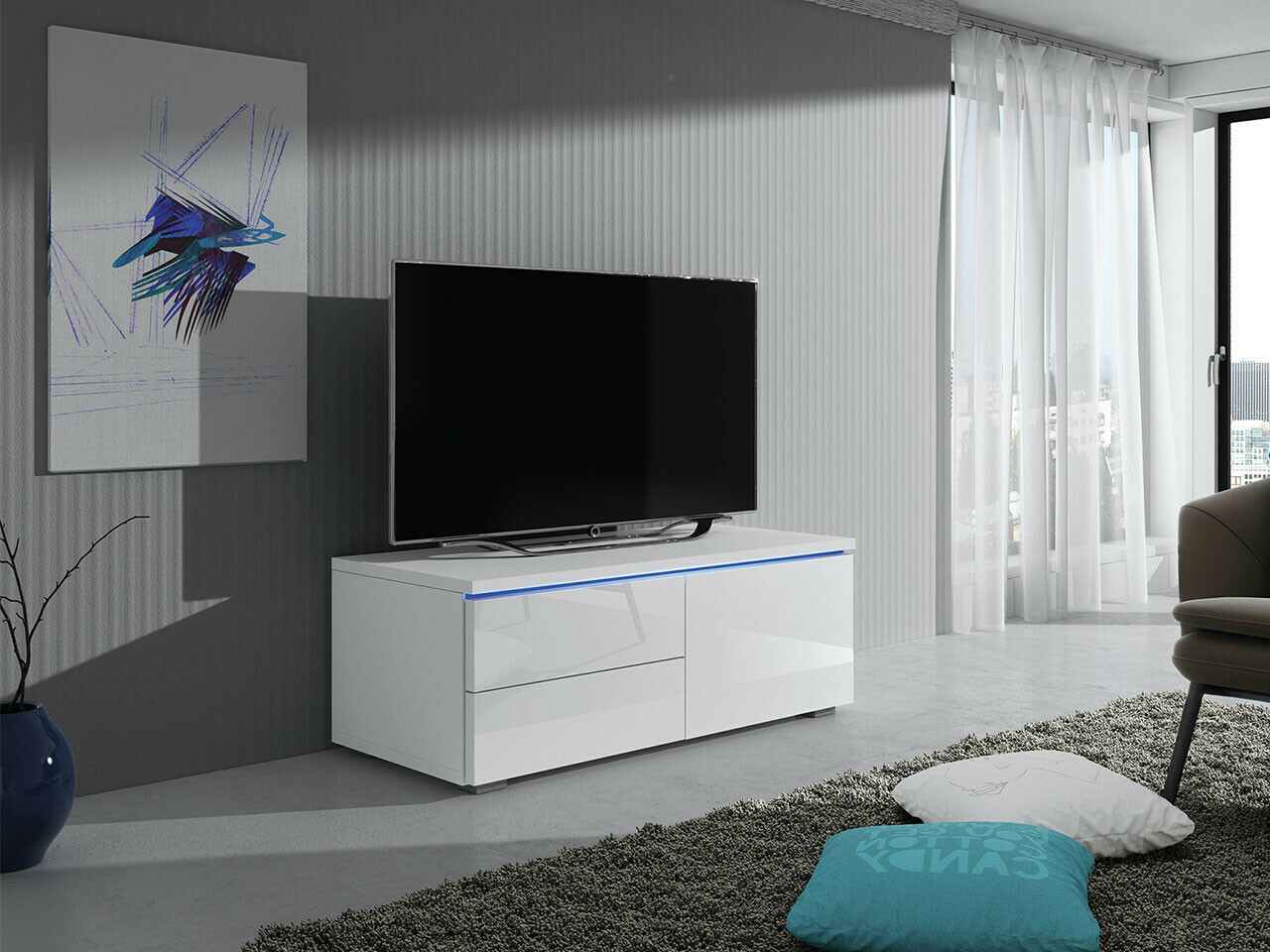 TV galds Uva VI (Balts + Glancēts balts)