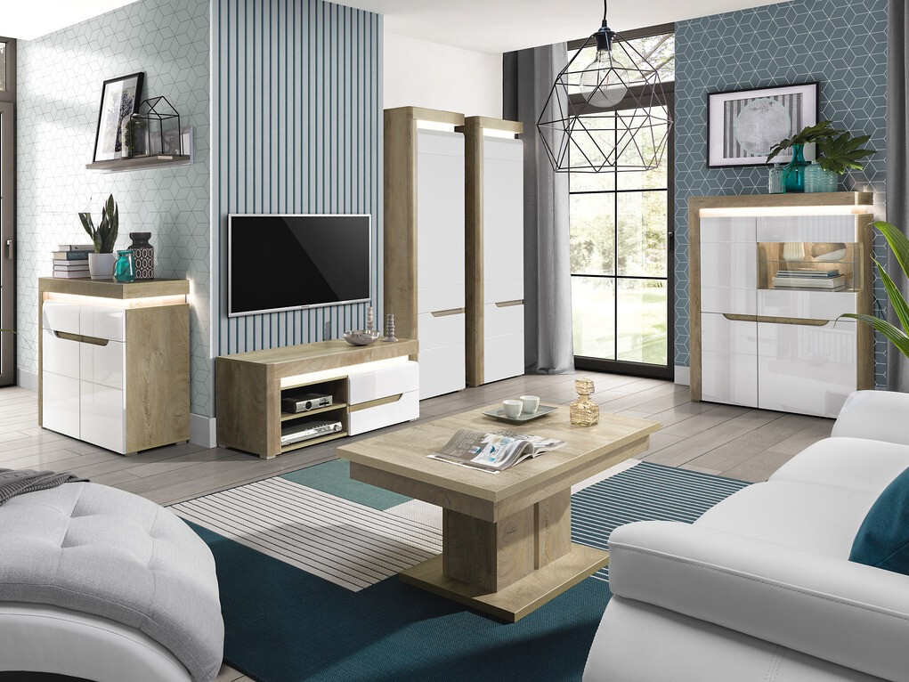 TV galds Revelmi 100 (Ozols + Glancēts balts)
