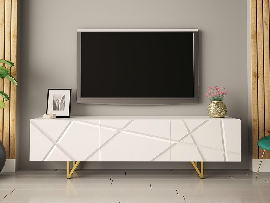 TV galds Audis (Balts + Glancēts balts)