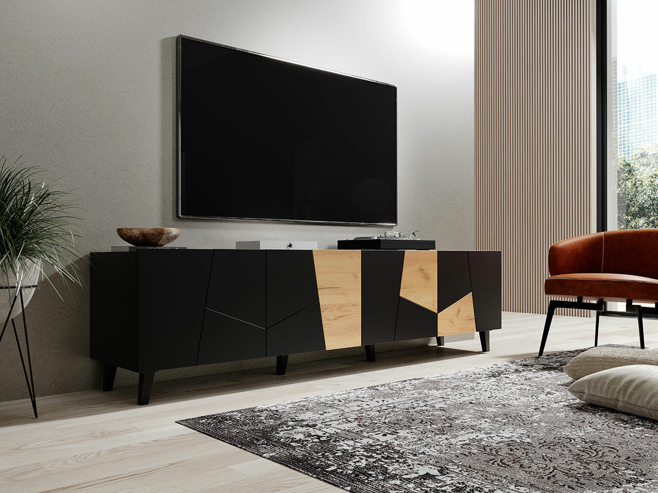 TV galds Charlotte 181 (Melns + Craft ozols)