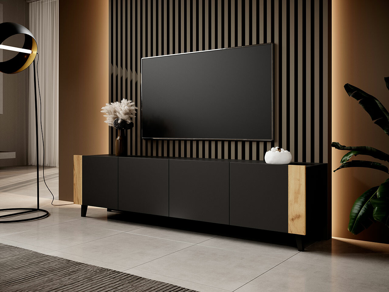 TV galds Charlotte 184 (Melns + Craft ozols)