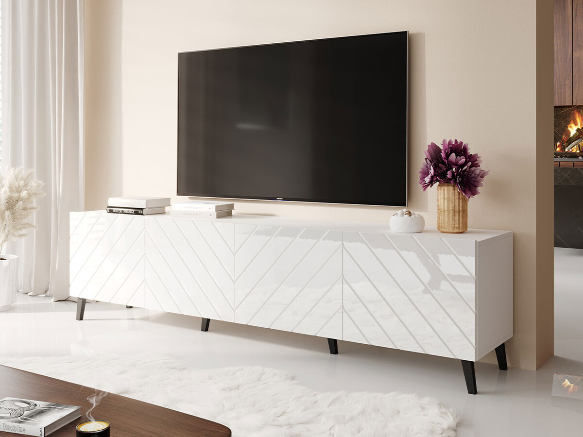 TV galds Charlotte 145 (Balts + Glancēts balts)