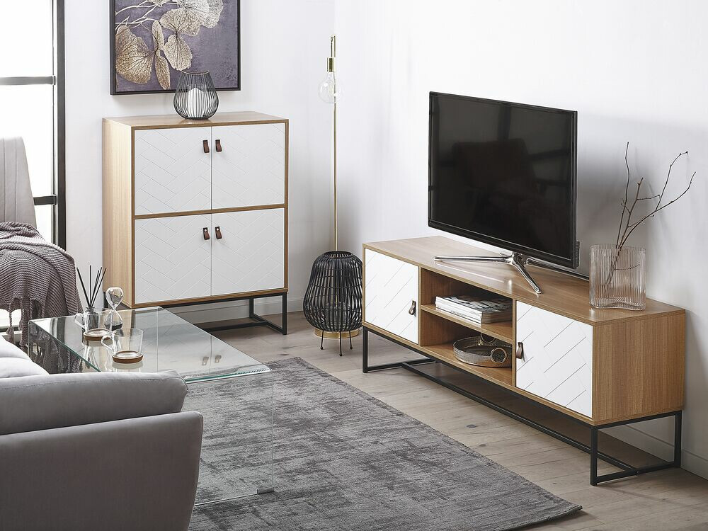 TV galds Fiotivu 102 (Balts + Melns + Gaišs koks)