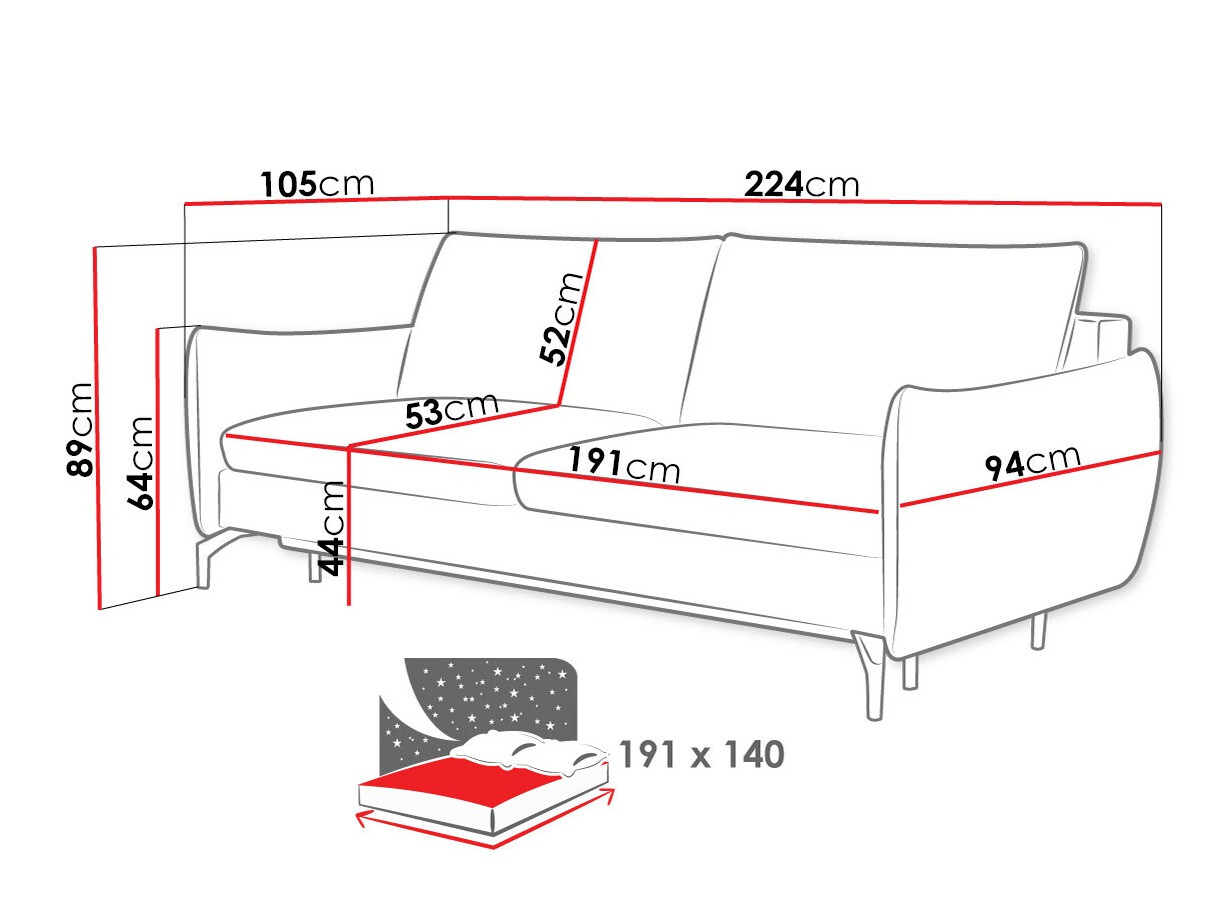 Dīvāns gulta Lincoln 180 (Soro 90)