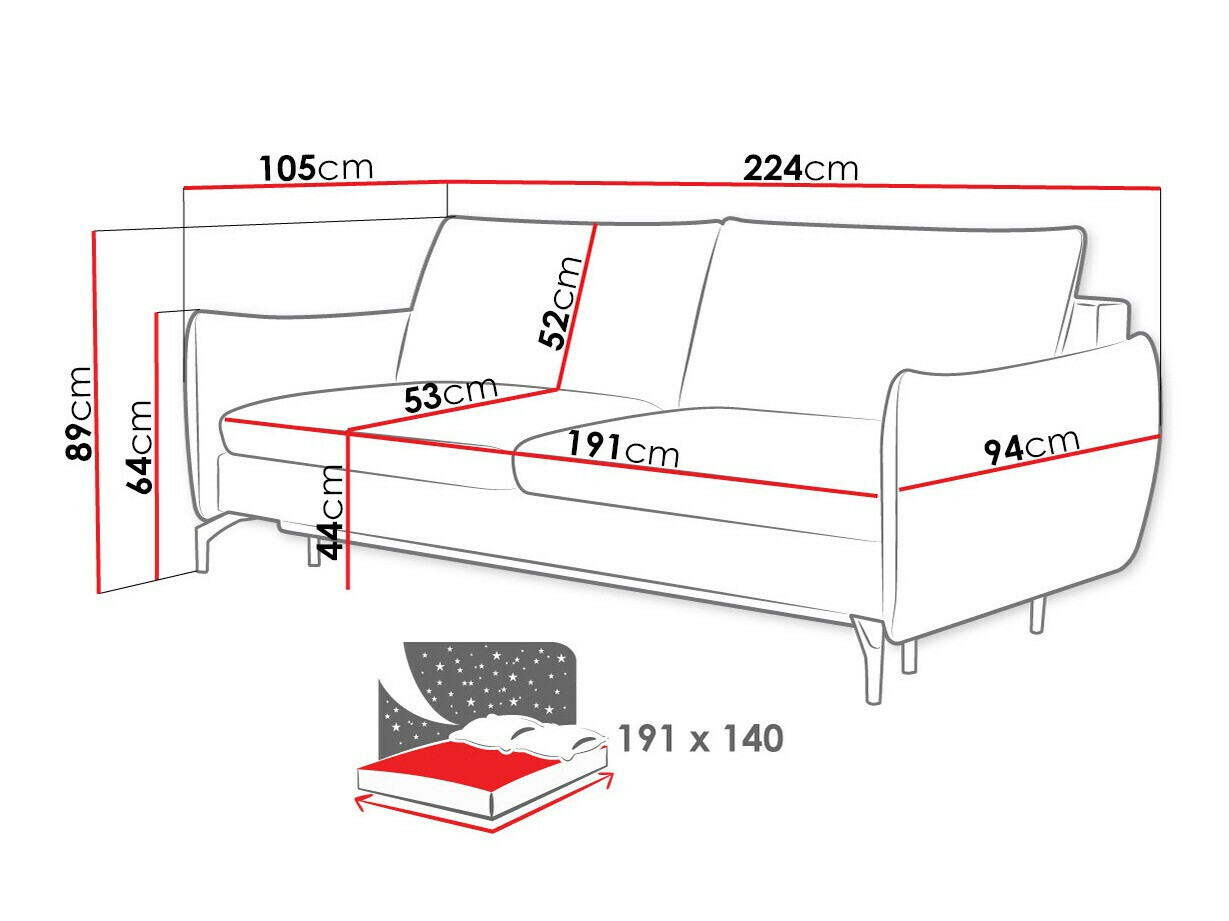 Dīvāns gulta Lincoln 180 (Soro 28)