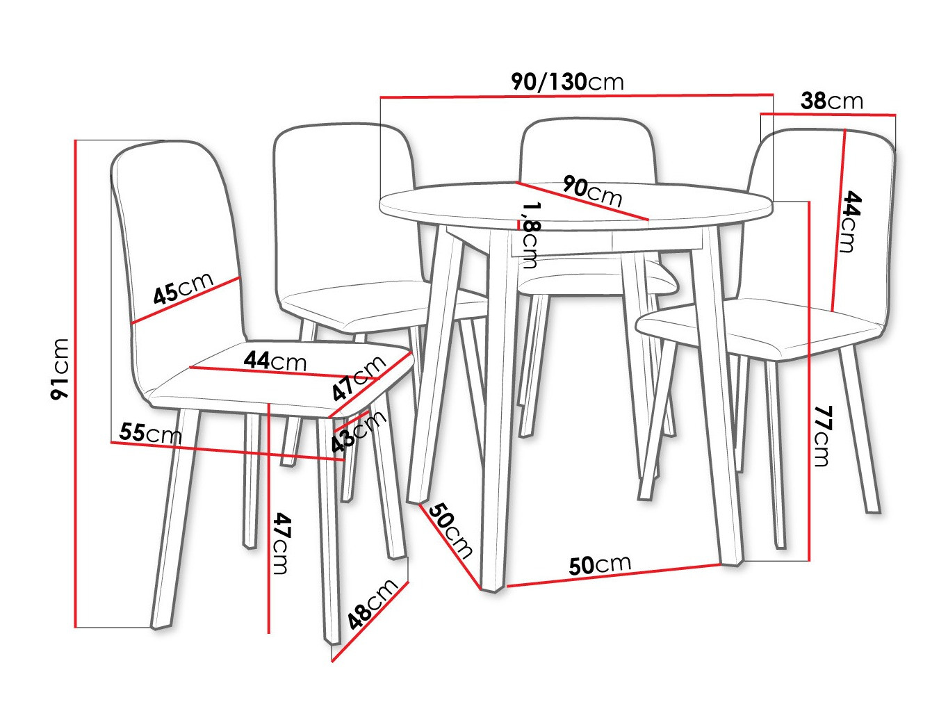 Ēdamistabas komplekts Edmond 119 (Pelēks marmors + Melns)
