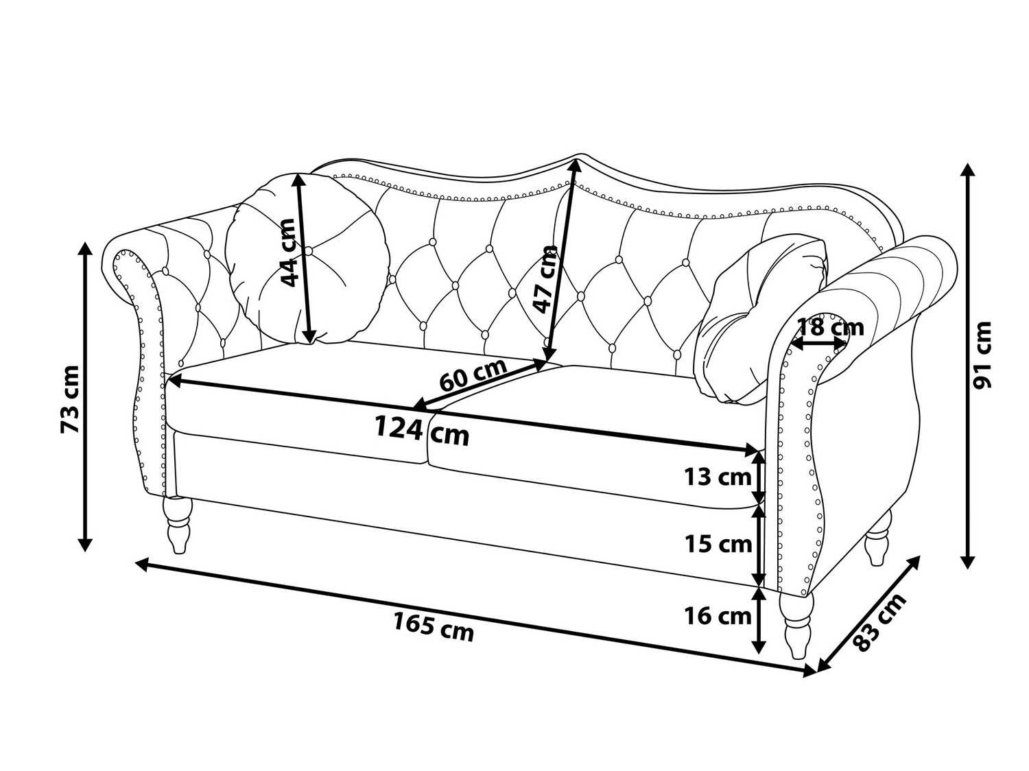Chesterfield dīvāns Berwyn 788 (Zils)