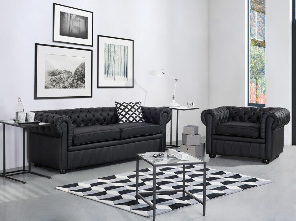 Chesterfield dīvāns Berwyn 832 (Melns)