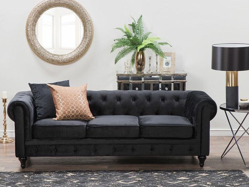 Chesterfield dīvāns Cirdoro 101 (Melns)
