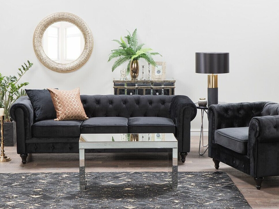Chesterfield dīvāns Cirdoro 101 (Melns)