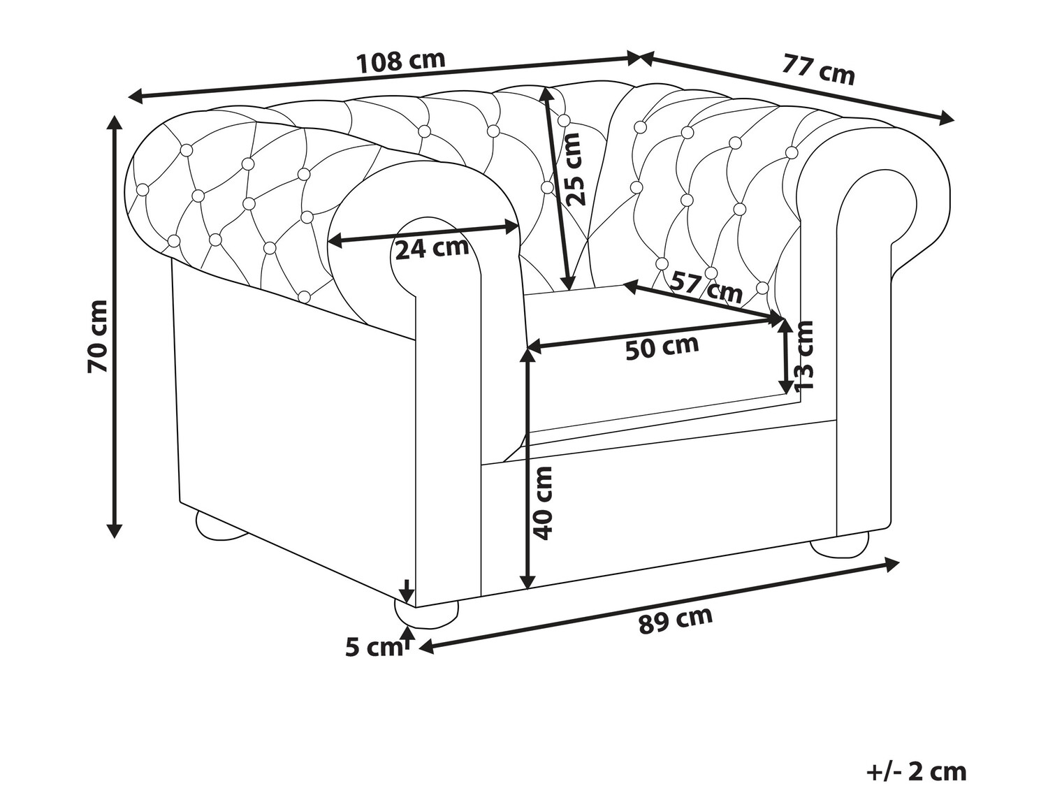 Chesterfield atpūtas krēsls Cirdoro 105 (Melns)