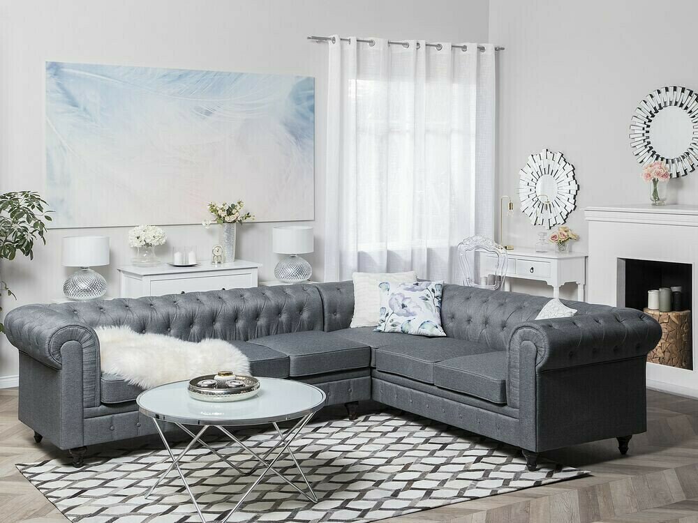 Chesterfield stūra dīvāns Cirdoro 109 (Pelēks)