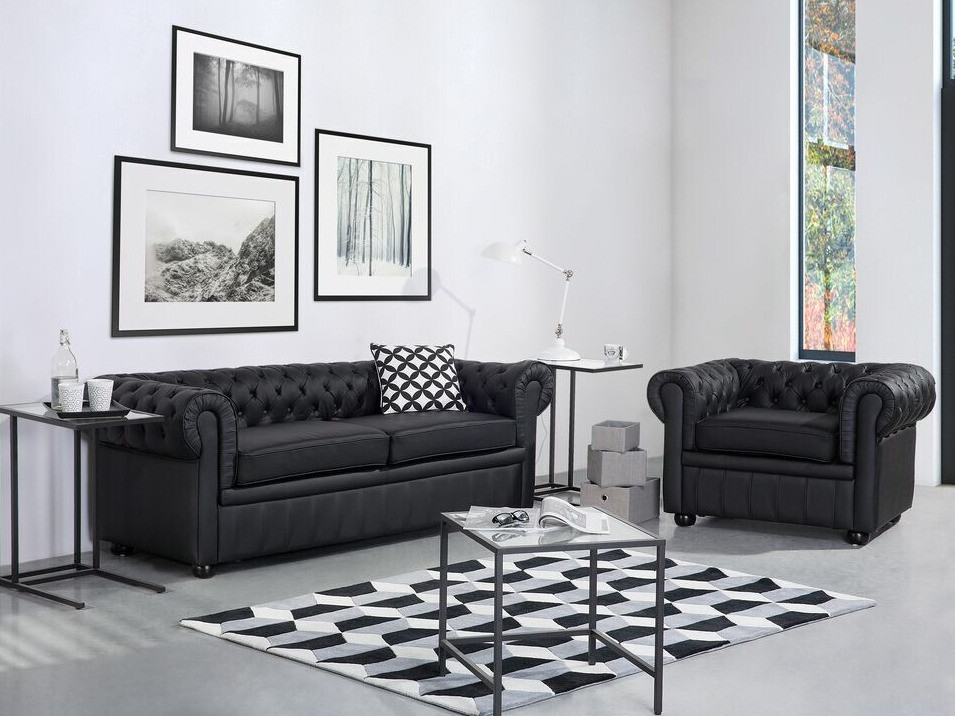 Chesterfield mīksto mēbeļu komplekts Cirdoro 112 (Melns)