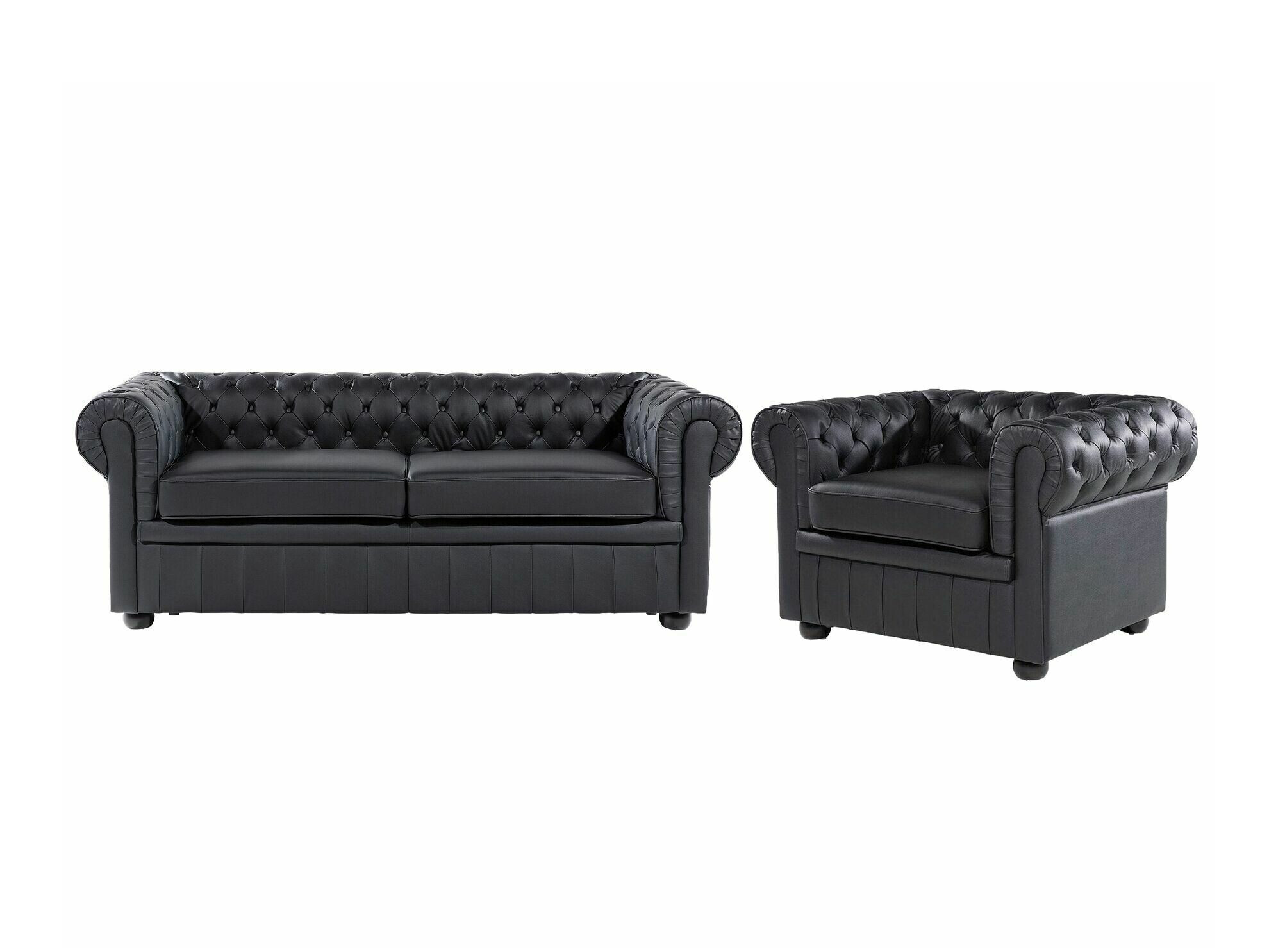 Chesterfield mīksto mēbeļu komplekts Cirdoro 112 (Melns)