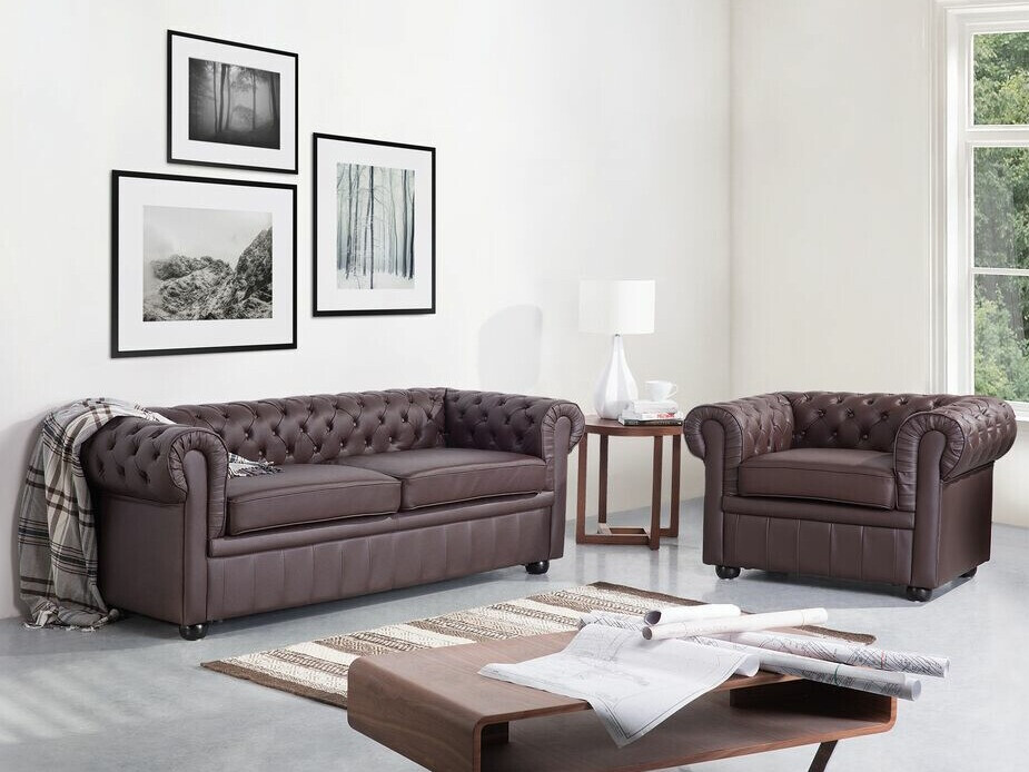 Chesterfield mīksto mēbeļu komplekts Cirdoro 112 (Tumši brūns)