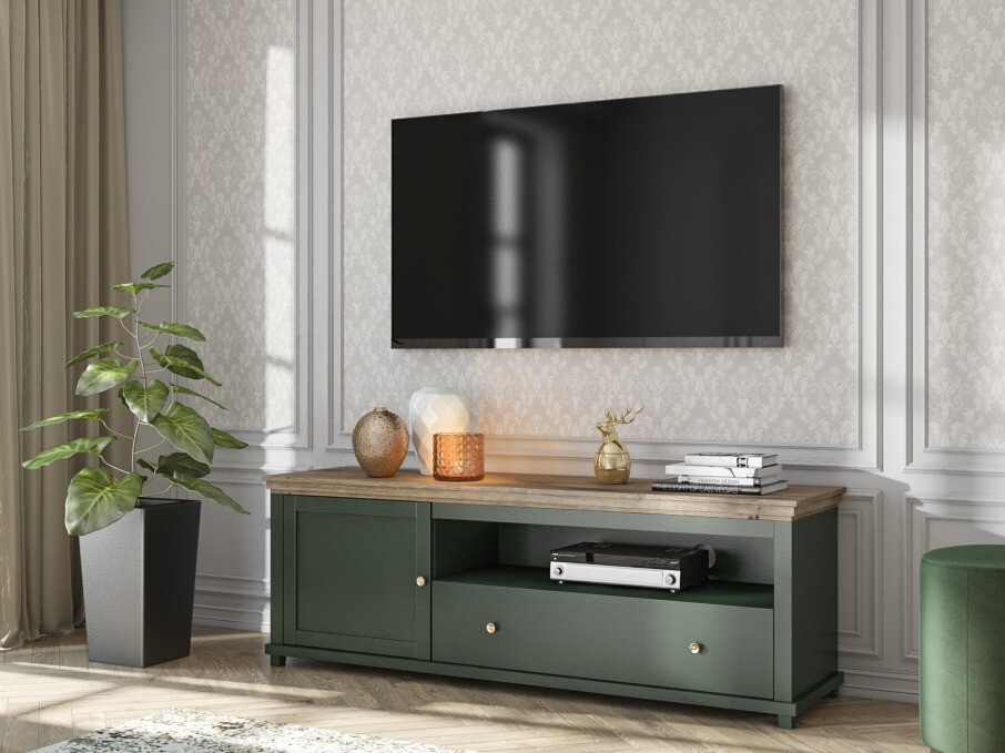 TV galds Tolnue 104 (Tumši zaļš + Lefkas ozols)