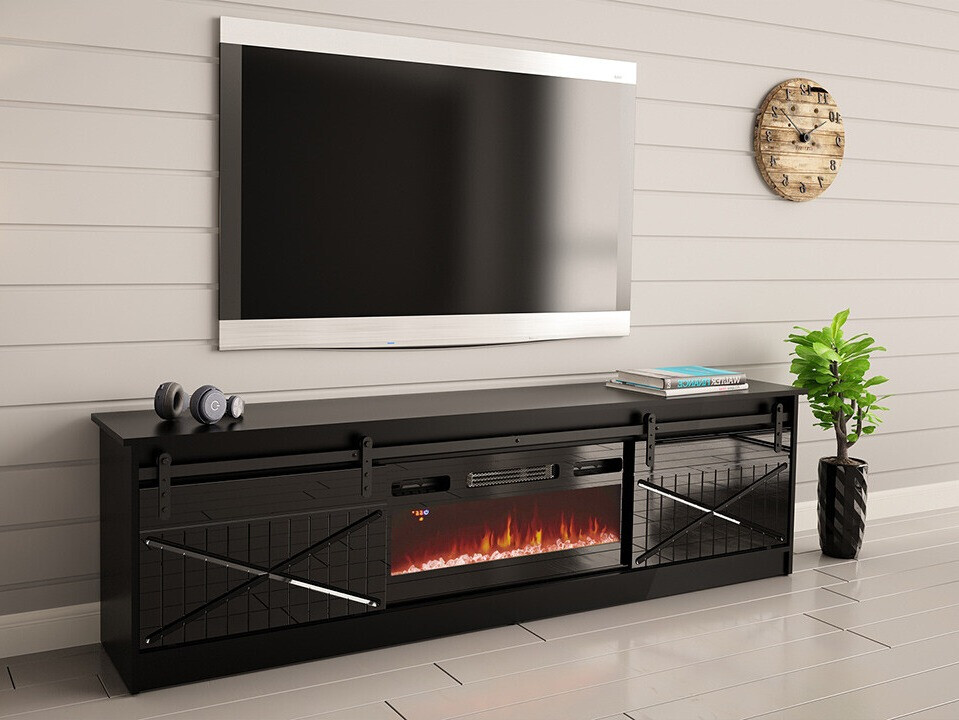 TV galds Charlotte 165 (Melns + Glancēts melns)