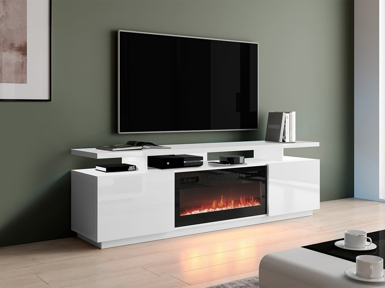 TV galds Figura I (Balts + Glancēts balts)