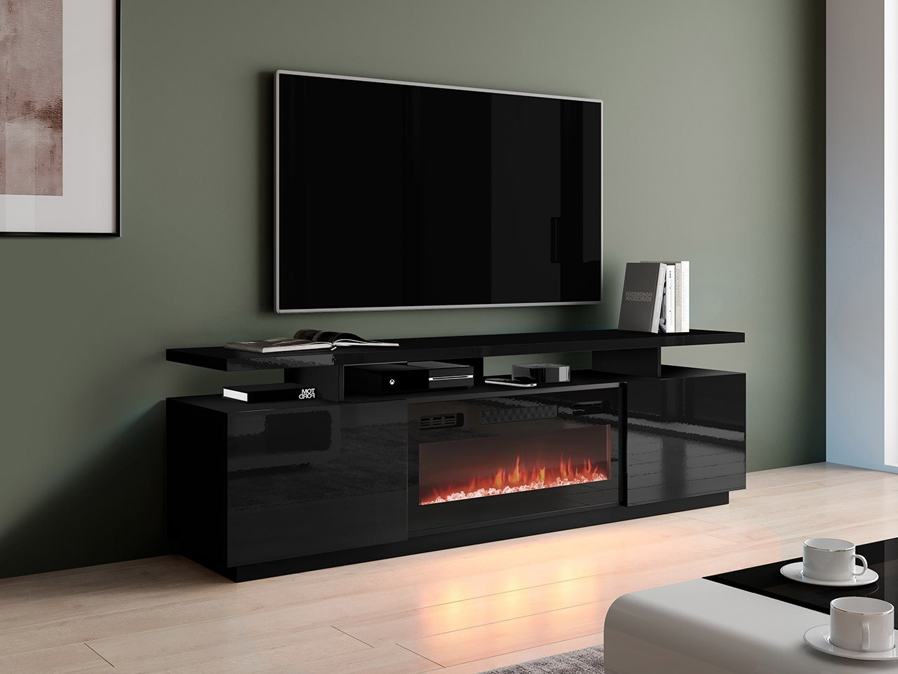 TV galds Figura I (Melns + Glancēts melns)