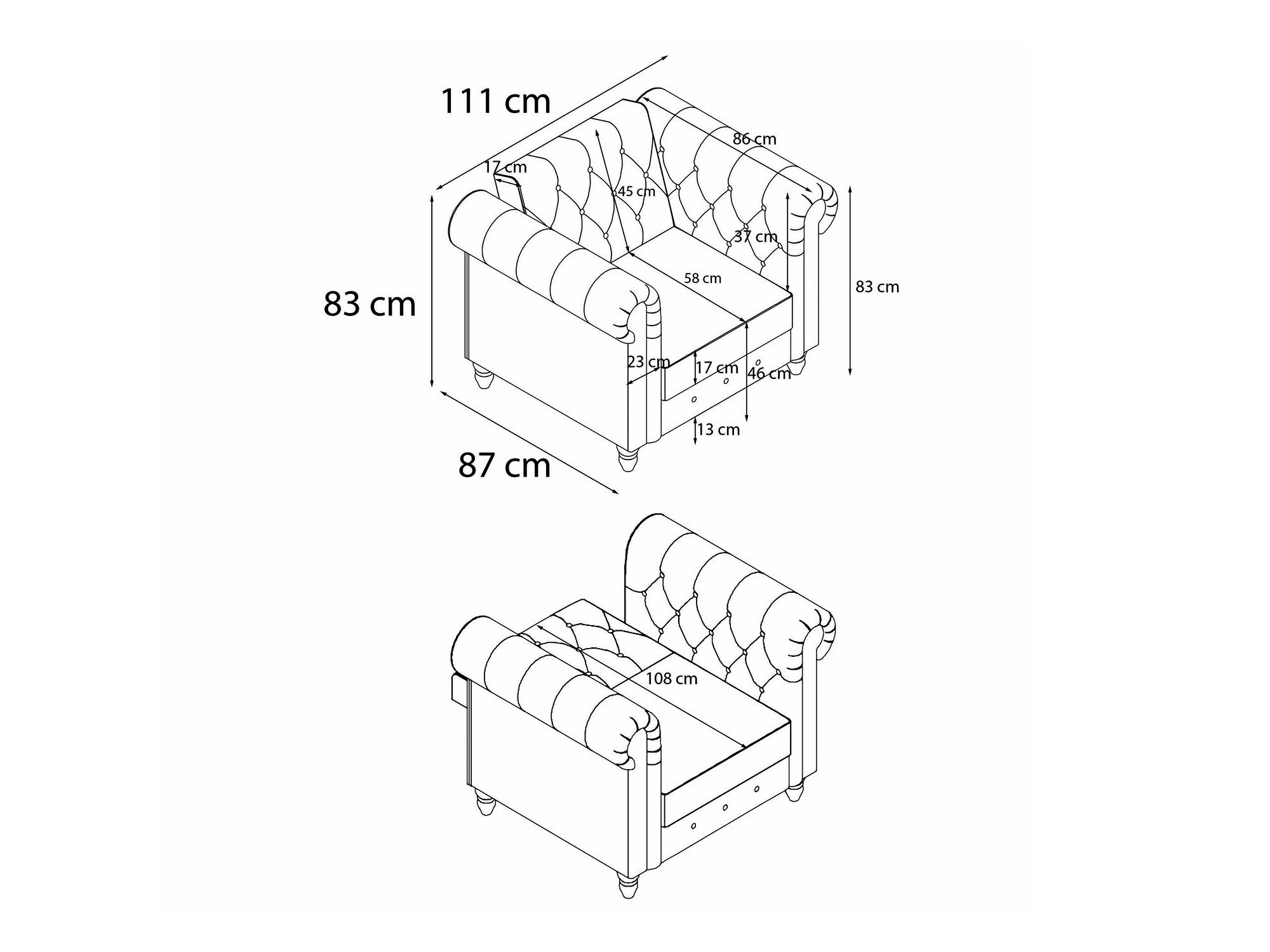 Chesterfield atpūtas krēsls Tulsa 630 (Pelēks)