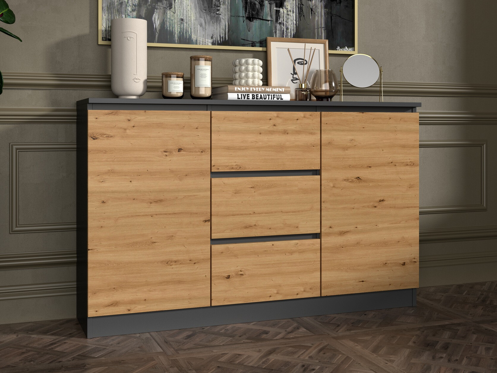 Kumode Elbvelu 112 (Antracīts + Artisan ozols)