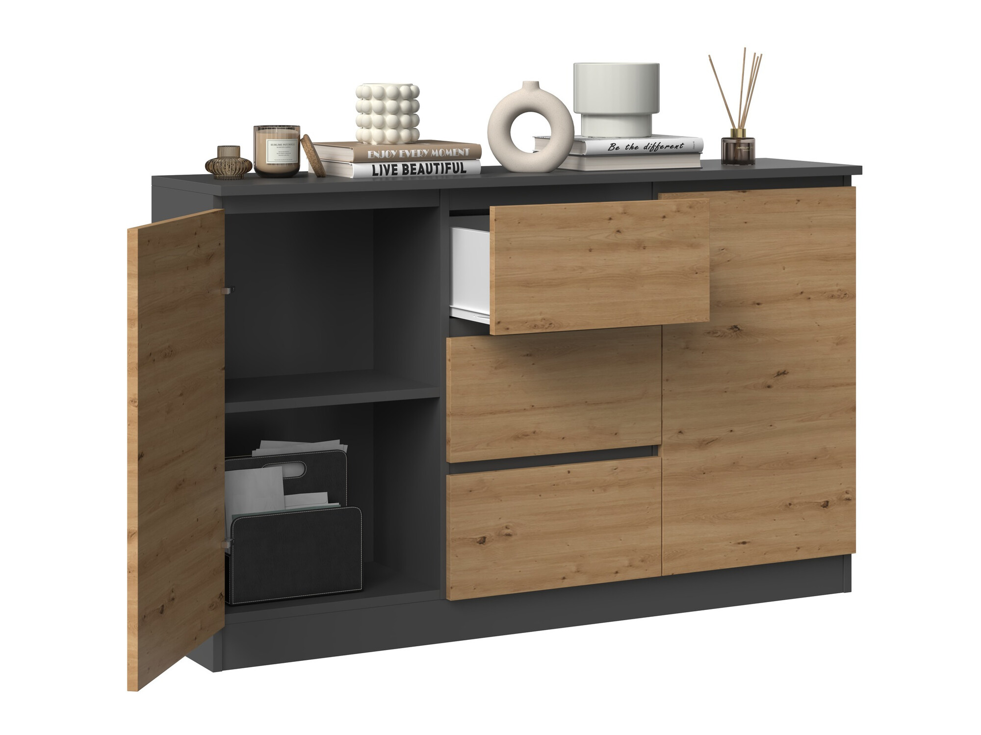 Kumode Elbvelu 112 (Antracīts + Artisan ozols)