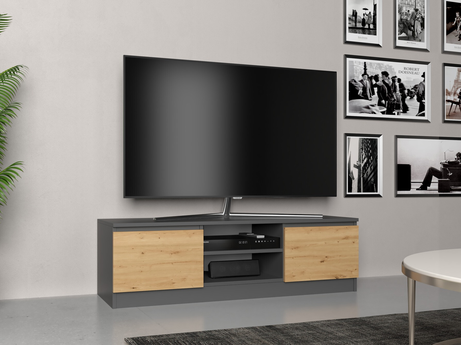 TV galds Elbvelu 123 (Antracīts + Artisan ozols)