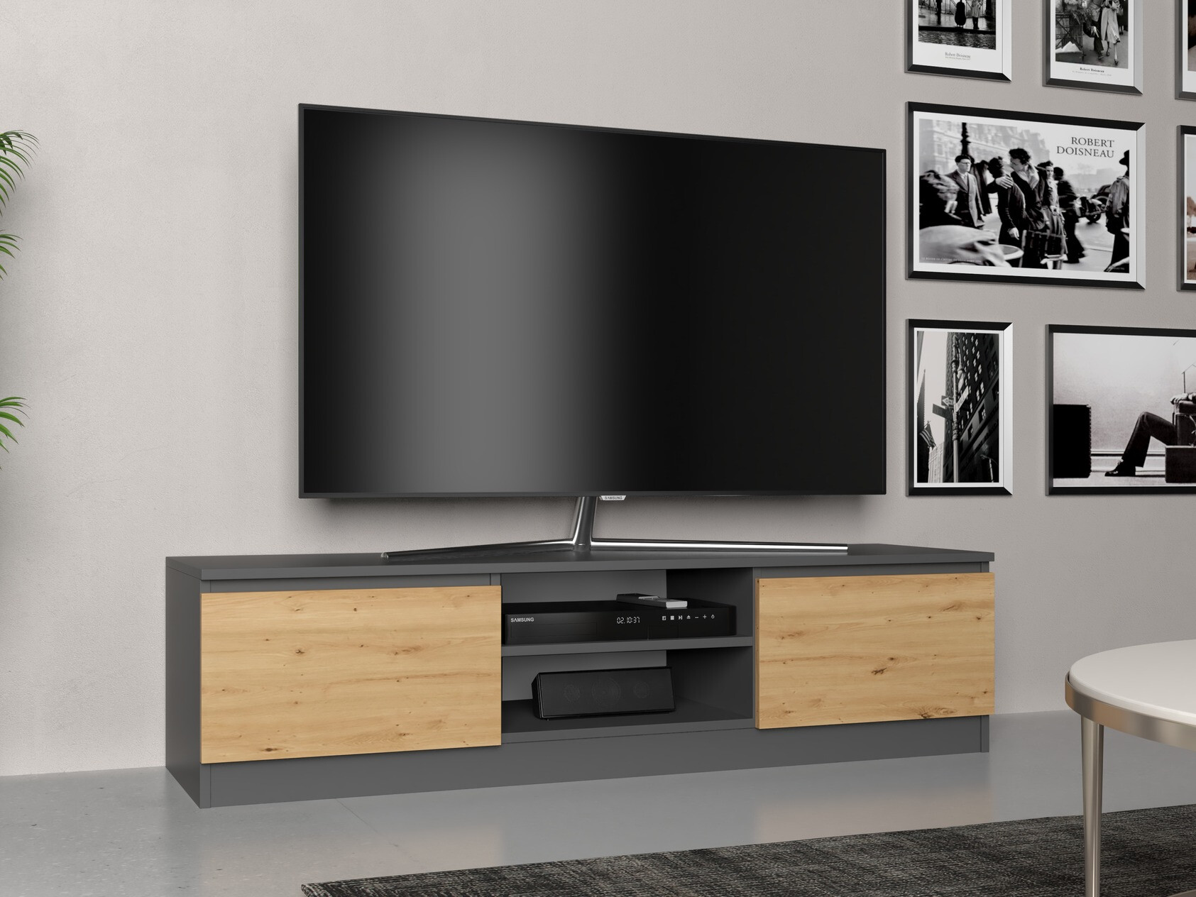 TV galds Elbvelu 125 (Antracīts + Artisan ozols)