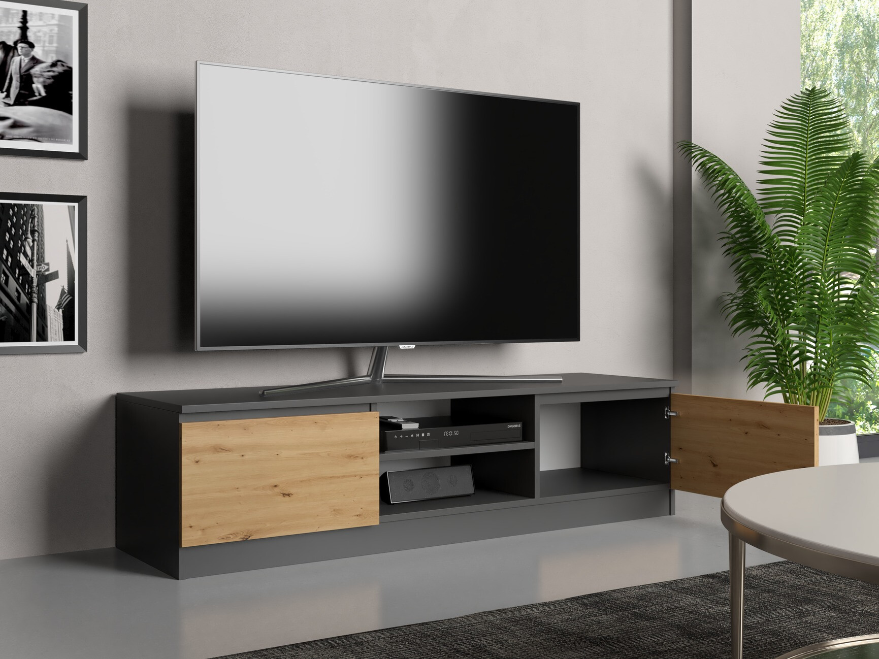 TV galds Elbvelu 125 (Antracīts + Artisan ozols)
